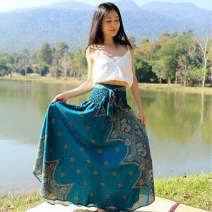 Women's Long Maxi Skirt Bohemian Gypsy Hippie Style Clothing, Teal, S/M Long NEW